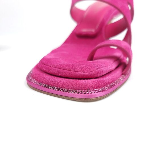 NEW Tamara Mellon Astral Pink Suede Sandal Crystal Stiletto Kitten Heel Toe Ring - Picture 13 of 14